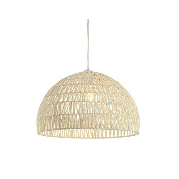 JONATHAN Y JYL6504A Campana Suspension DEL Bohème Moderne en Rotin/fer Tressé à 1 Lumière de 20 Pouces, Style Ferme Côtier, Réglable, Salle à Manger, Salon, Îlot de Cuisine, Vestibule, Chambre, Couloir, Crème
