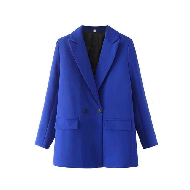 PEZHADA Fall Savings Women's Long Sleeve Blazer Open Front Cardigan Jacket Solid Color Work Office Blazer with Pockets Blue