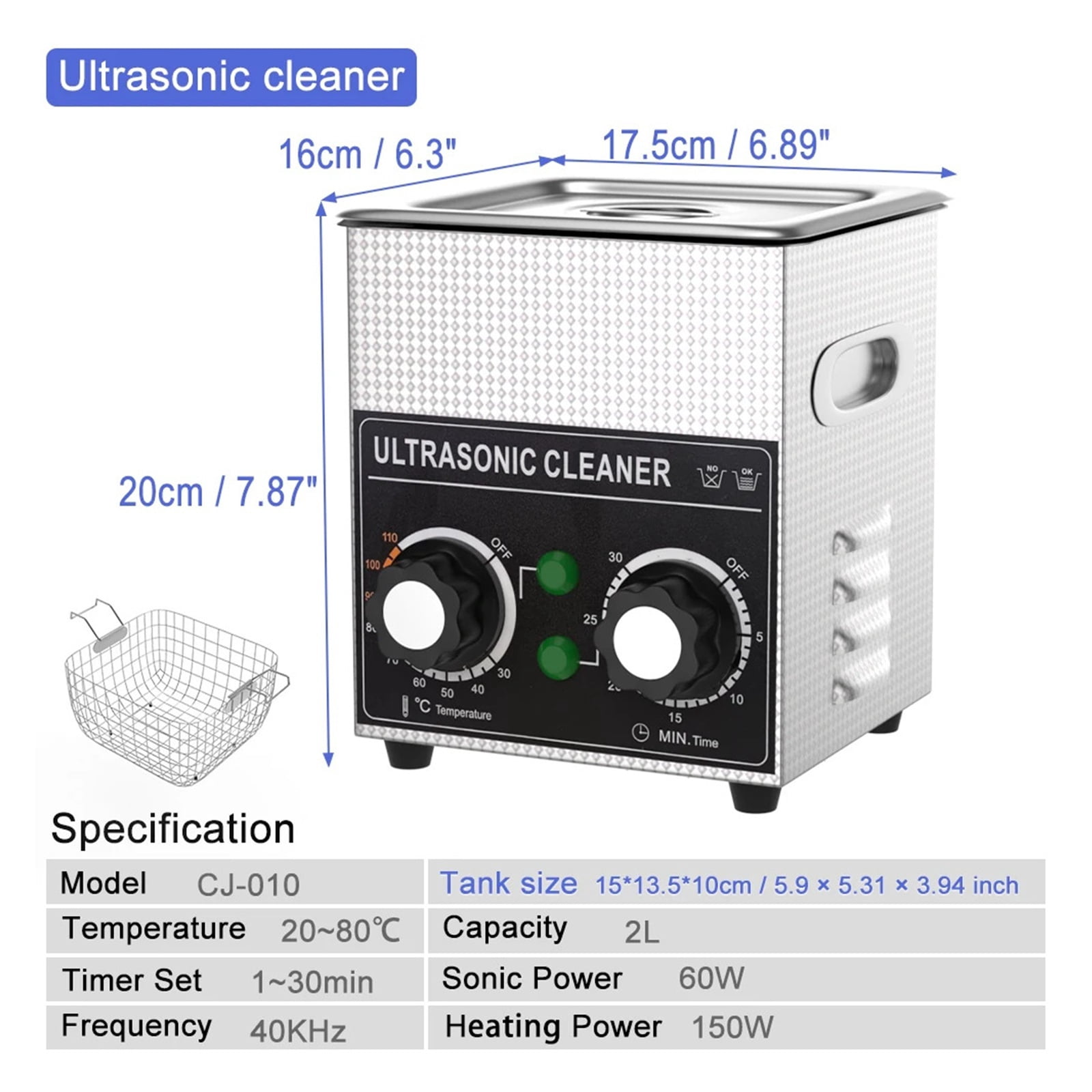 Ultrasonic Cleaner 2L Tool Phone Repair Timer Heater Ultrasonic Washing Machine Cleaner ,Convenient to Use