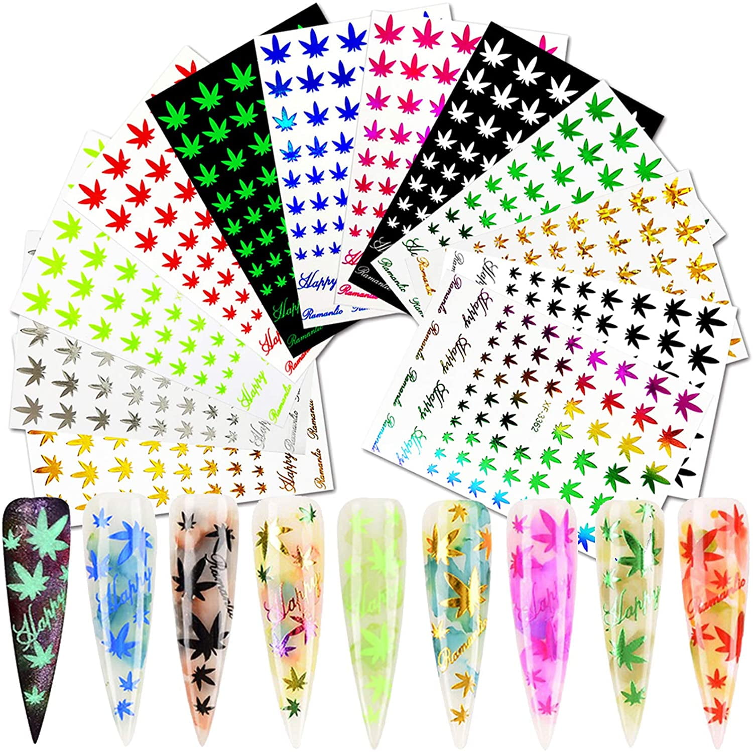 12 Sheets Pot Leaf Nail Art Stickers Self-Adhesive 3D Maple Leaf Nail  Stickers Fall Nail Art Decals Glitters Flakes Autumn Nail Supplies Colorful Weed  Leaves Design for DIY Nail - Walmart.com