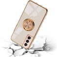 thumbnail image 5 of for Galaxy S21 Case with Ring, Built-in Rotation Finger Ring Kickstand Cover with Shiny Plating Rose Gold Edge Work with Magnetic Car Mount Slim Thin Bumper Case for Women Girls Rose Gold, 5 of 14