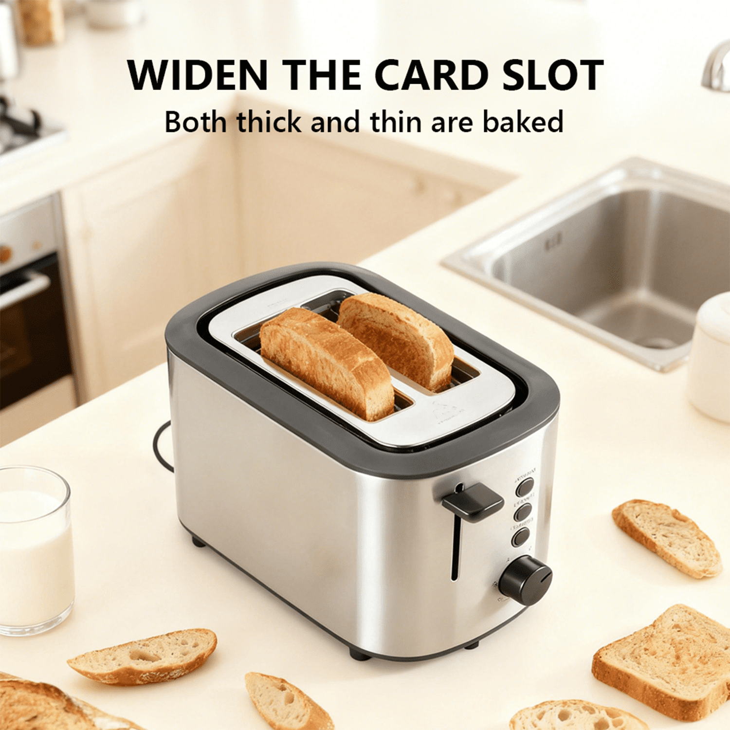 Kitchenette Appliances 2-Slice Toaster, Stainless Steel with Pop-Up