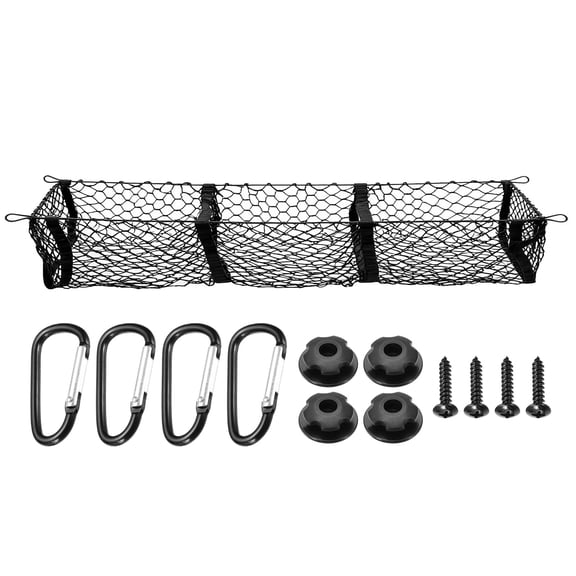 Uxcell Truck Cargo Net, 47 x 12 Inch Polyester Adjustable Trunk Bed Net Stretchable Mesh Storage Organizer with 8 Hooks Universal for Pickup Trucks SUV Cars, Black