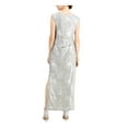 thumbnail image 2 of CONNECTED APPAREL Womens Silver Stretch Metallic Slitted Drape Neck Gathered Side Waist Printed Cap Sleeve Full-Length Formal Sheath Dress Petites 8P, 2 of 4