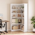 thumbnail image 4 of 72" L-Shaped Corner Bookshelf, 5-Tier Wood Bookcase for Living Room/Office, Rustic Storage Shelf with Anti-Tip Design, Easy Assembly，Full-Back Style, White, 4 of 7