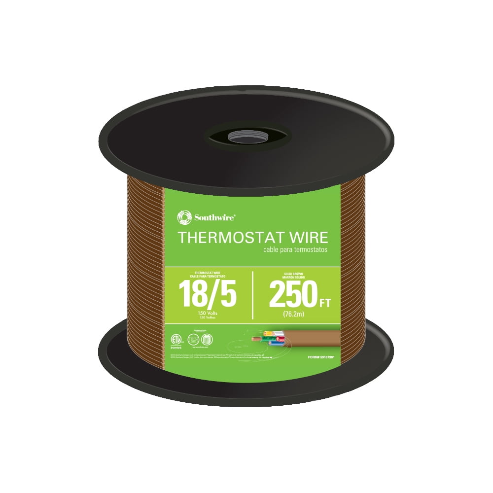 Southwire 64169644 18/5 250' Brown Conductor Thermostat Wire, Solid Copper Class 2 Power-Limited Circuit Cable