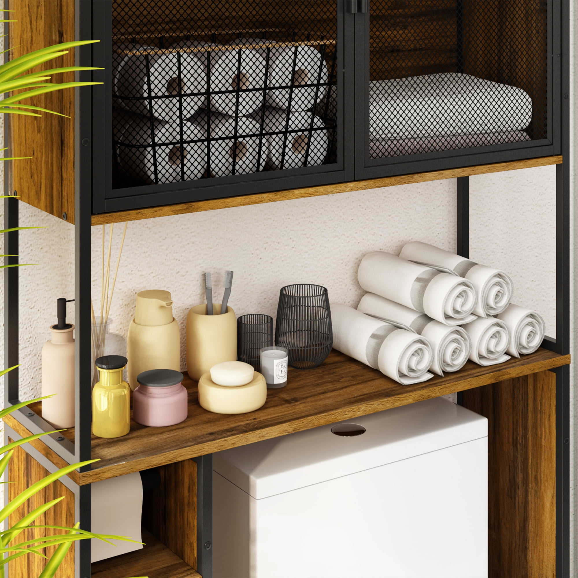KULAGAGA Over The Toilet Storage Cabinet, Freestanding Bathroom Organizer Rack Space Saver, Brown