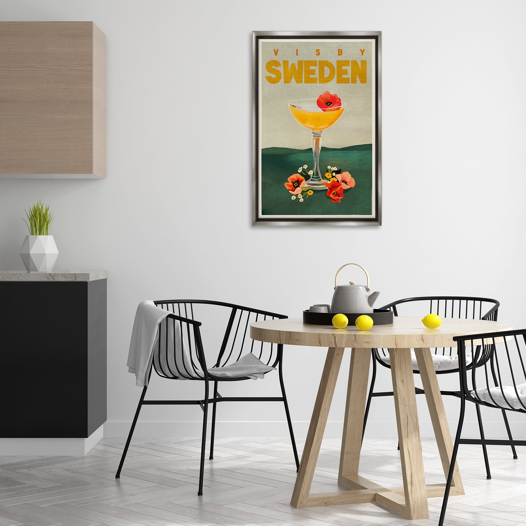 Stupell Industries Visby Sweden Cocktail Food & Beverage Painting Gray Floater Framed Canvas Art Print Wall Art, 21 x 31