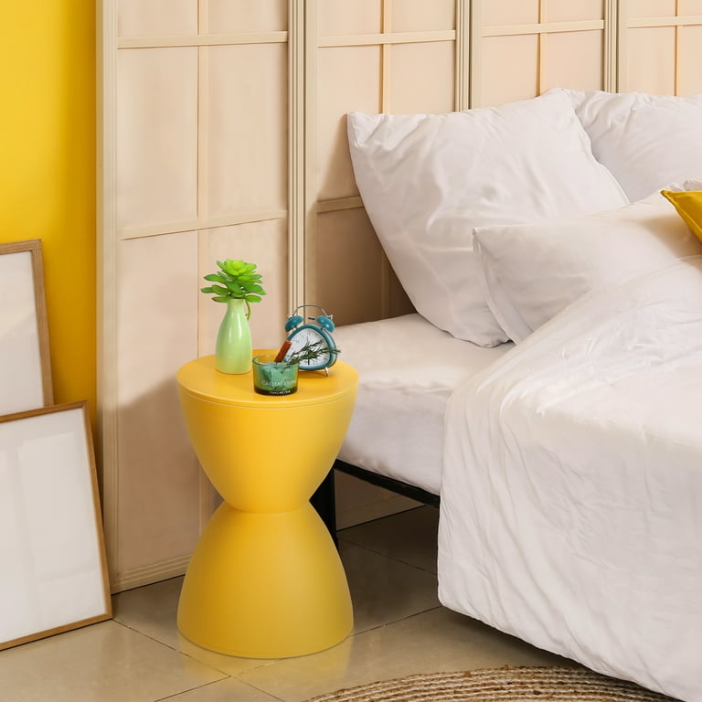 Plastic Hourglass Side Table Bedroom Nightstand Yellow