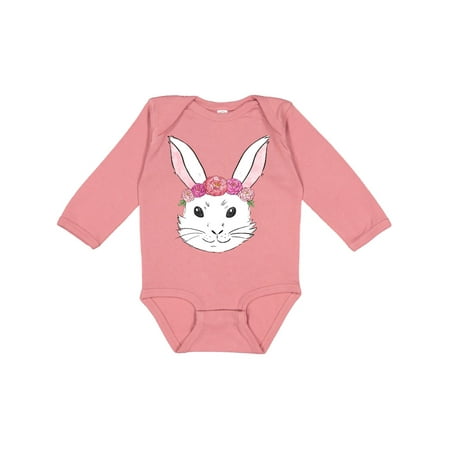

Inktastic Cute White Easter Bunny Wearing a Pink Flower Crown Gift Baby Boy or Baby Girl Long Sleeve Bodysuit