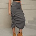 thumbnail image 4 of SWSMCLT Women's Long Jean Skirt Back High Slit Utility Multi Pockets Long Denim Skirt Tea Length Y2K Cargo Skirt Jean Adjustable Drawstring Casual A-Line Dark Grey Medium, 4 of 5