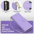 thumbnail image 3 of for iPhone 14 Pro Crossbody Wallet Case with 9 Card Holders, Cash Slot, Photo Slot, Zipper Pocket PU Leather Magnetic Snap Wallet Phone Case with Flip Stand & Wrist Strap & Lanyard, Purple, 3 of 7