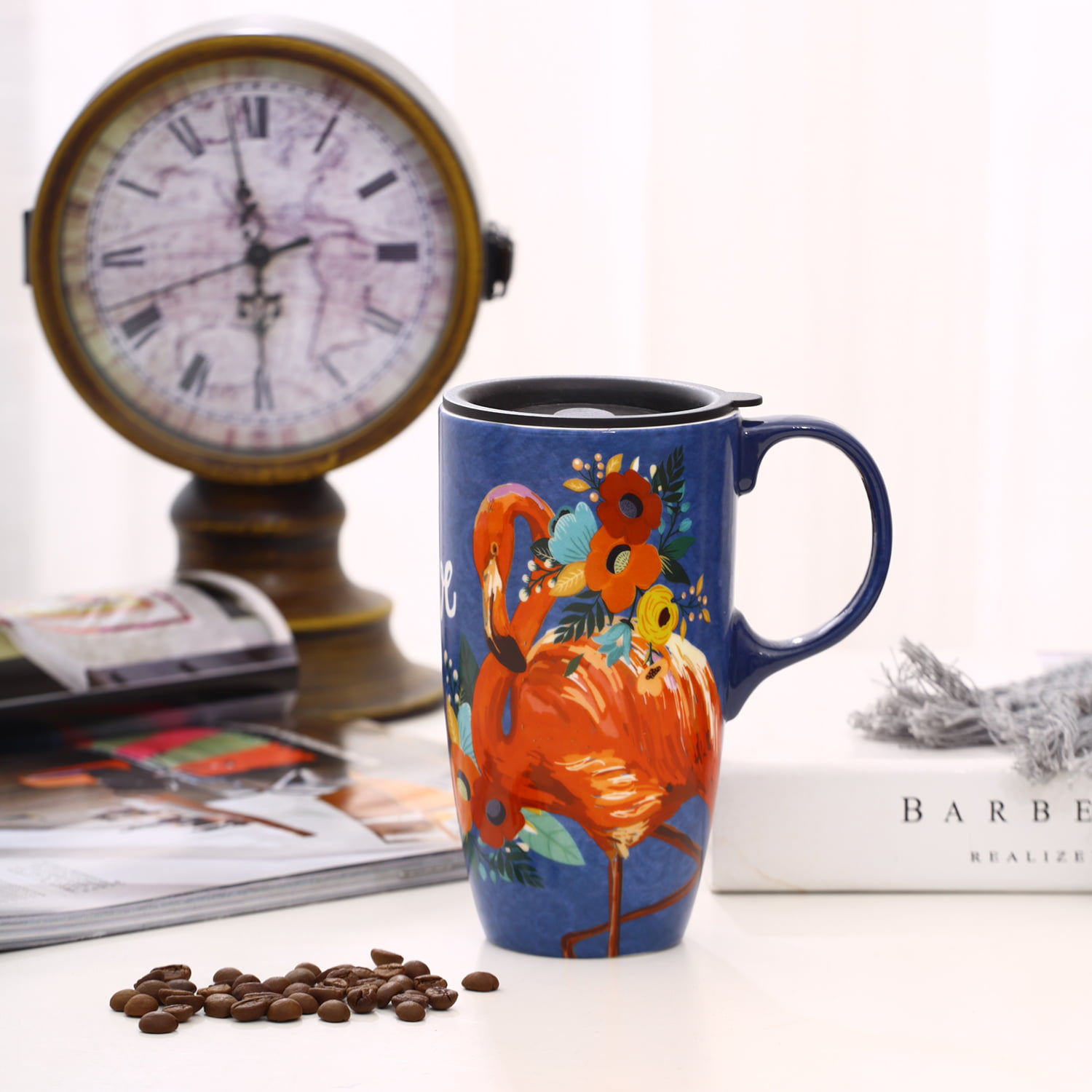 Qeeadeea/Ceramic Mug With Lid And Handle, Microwavable Coffee Mug, Ceramic  Travel Coffee Mug, Tall Coffee Mugs, Suitable For  Kitchen&home-Pisces-420ml/15oz 