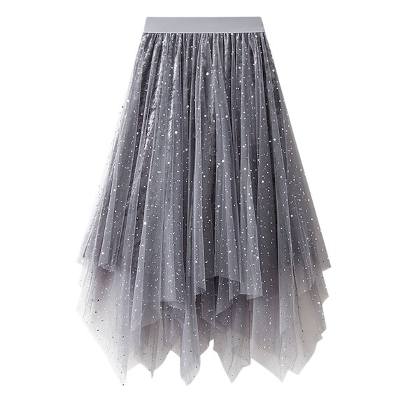 Women A-Line Fairy Elastic Waist Tulle Midi Skirt High Waist Skirts Mesh Solid Color Irregular Yarn Skirt Club Basic Leisure Dailywear