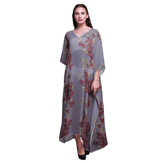 Bimba Kaftan Floral pour Femmes, Tenue d'Intérieur de Vacances, Robe Maxi, Couvre-Maillot de Plage - 4X-5X