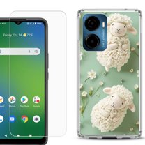 For Cricket Magic 2 5G Phone Case Cover, Shockproof Bumper Hybrid Case with Tempered Glass Screen Protector, by OneToughShield - Little Sheep