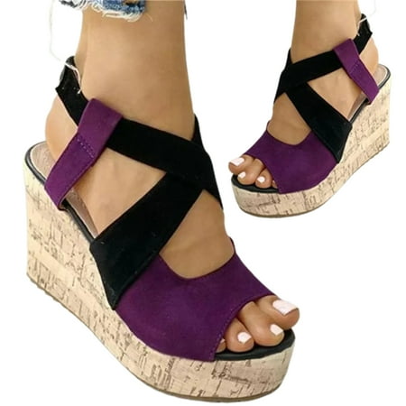 

Women\ s Summer Sandals High Heel Cloth Strappy Vintage Peep Toes Shoes