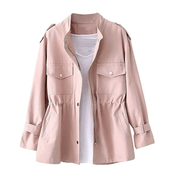 Lightweight Jacket Women Casual New Women's Plus Size Windbreaker Lightweight Jacket Loose Casual Zip up Coats Fall Trendy Outerwear Outfits Pinky XL