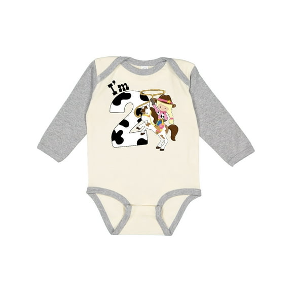 Inktastic I'm Two-cowgirl riding horse birthday Girls Long Sleeve Baby Bodysuit