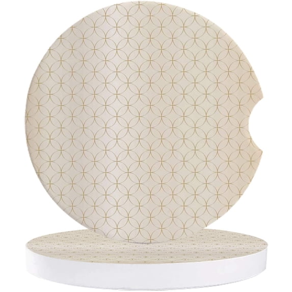 FMSHPON Golden Simple Circular Pattern Set of 6 Car Coaster for Drinks, Absorbent Ceramic Stone Coasters Cup Mat with Cork Base for Home Kitchen Room Coffee Table Bar Decor