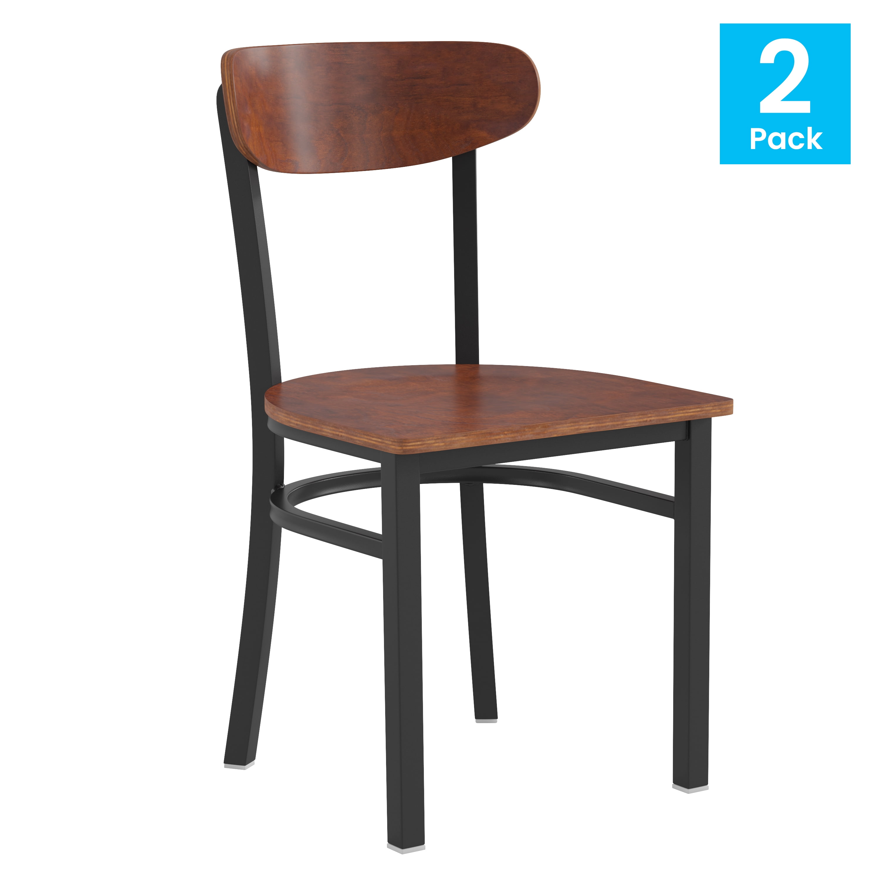 Flash Furniture Wright Metal/Wood Restaurant Chair, Set of 2, Walnut