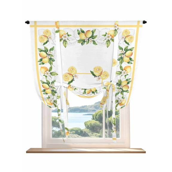Lemon Yellow Tie Up Curtains for Windows 63 Inch Length Balloon Curtains Kitchen Adjustable Balloon Window Shade Modern Country Flower Floral Summer Spring Tie Up Bathroom Curtain Window 46"x63"