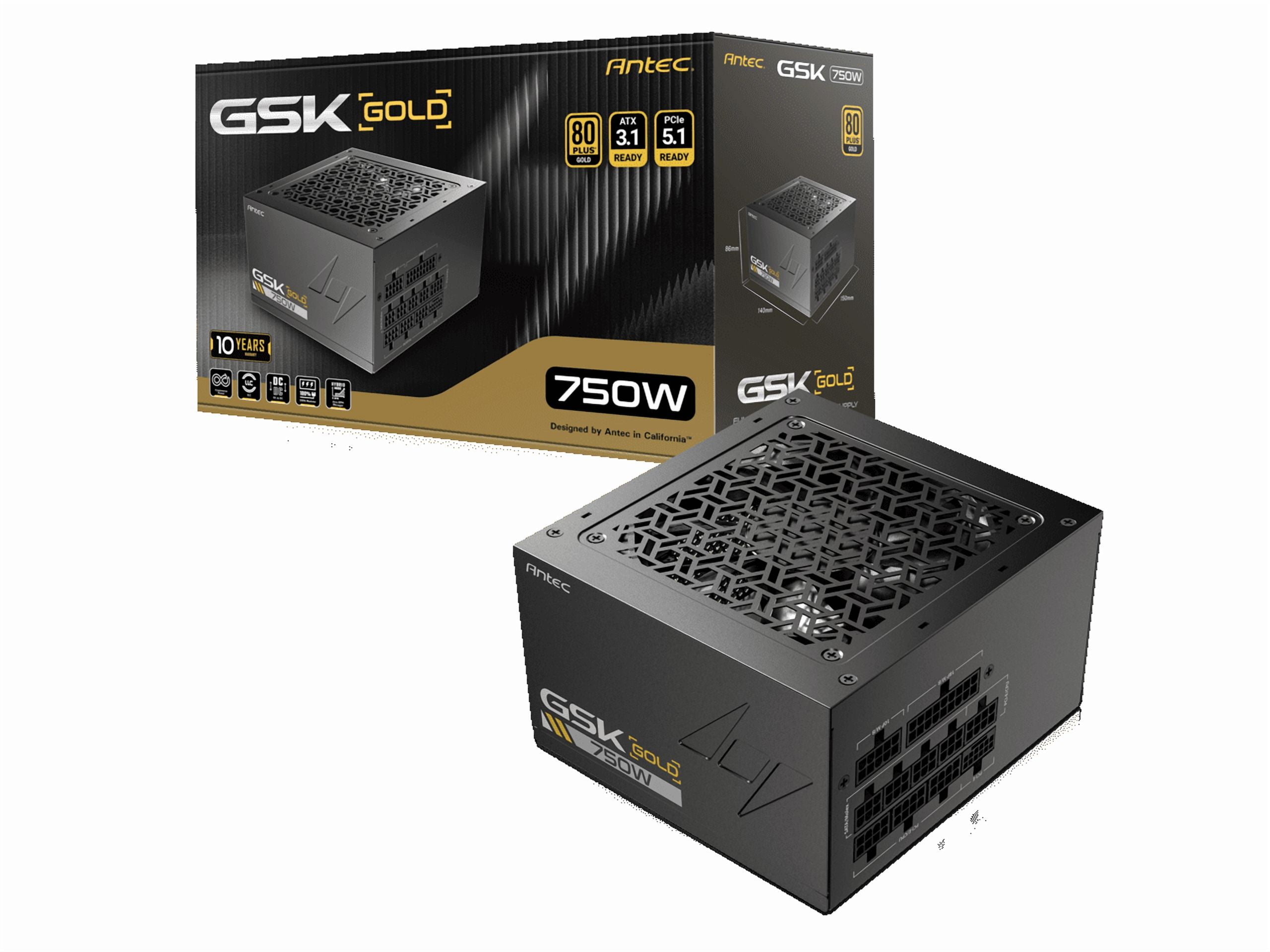 ANTEC GSK750 V2 ATX3.1, 750W Full Modular PSU, 80 PLUS Gold Certified, PCIE 5.1 Support, PhaseWave Design, Zero RPM Manager, 120mm Silent Fan, 10-Year Warranty, High-Quality Braided Cable