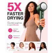 Tideway High Speed Hair Dryer, 110,000 RPM Brushless Ionic Blow Dryer with 1500W Plasma Smart Temp Control, Lightweight Green