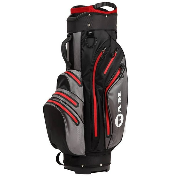 Ram Golf Waterproof Cart Bag 14 Way Club Dividers Black/Grey/Red