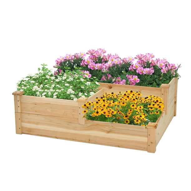 Coelon 3Tier Raised Garden Bed, Fir Wood Elevated Flower Box with Open