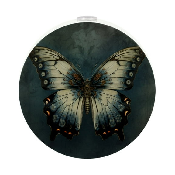 HemaKayy 2 Pack Round Automatic Sensor Dusk-to-Dawn LED Night Lights | Warm Sweet Wall Night Light for Home | Energy-Saving Dusk-to-Dawn Nightlight - Dark White Butterfly