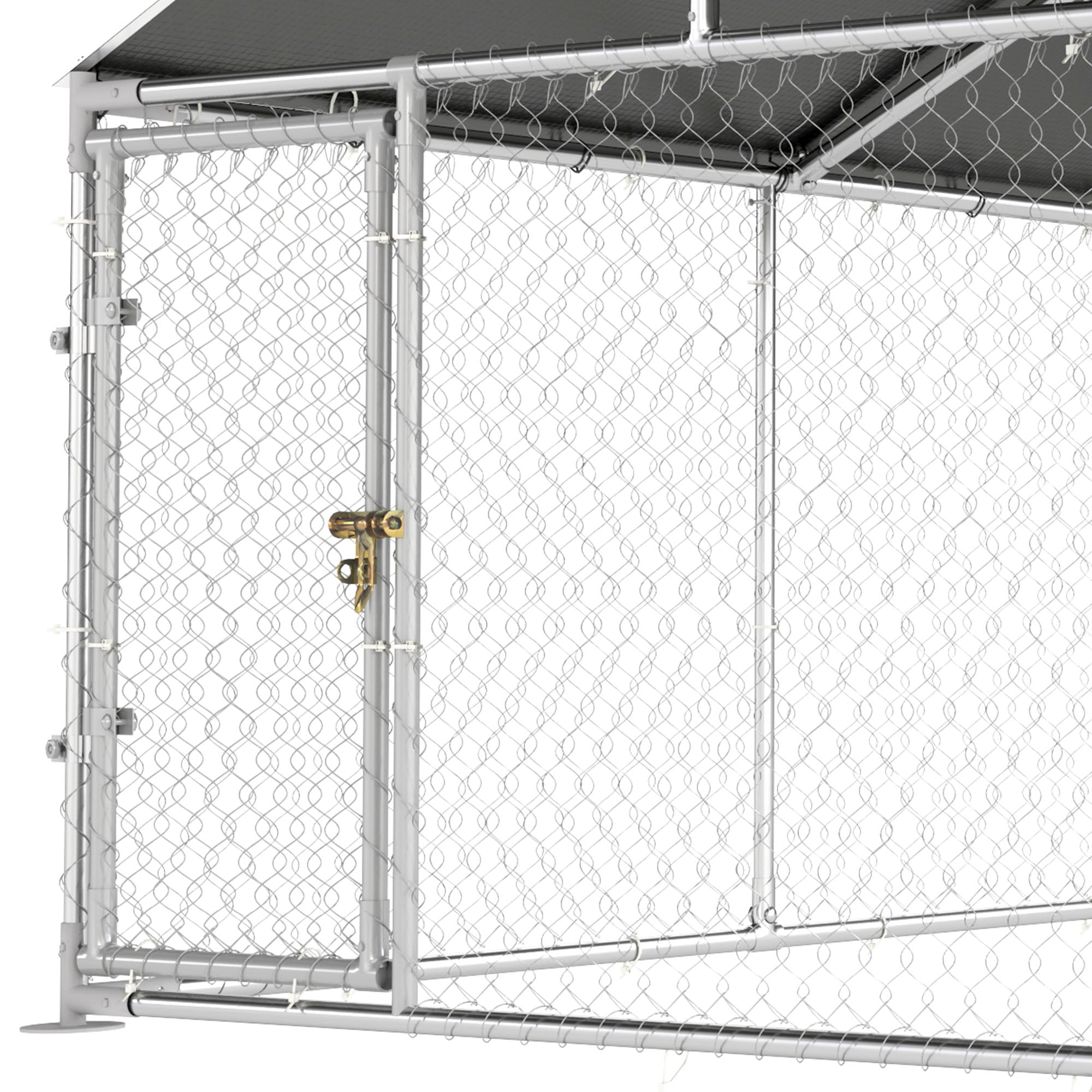 Dextrus 10'x10' Outdoor Dog Kennel with Metal Dog Gate, Outdoor Dog Enclosure with Roof, Heavy Duty Dog Kennel for Outdoor Backyard Farm