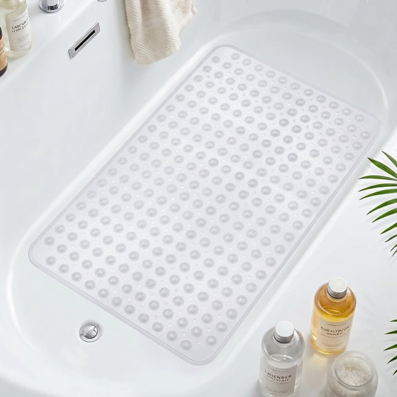 GPED Bathtub Mats for Shower Tub, Non Slip 34 x 21.7 Inch Bath Mat with Drain Holes and Suction Cups, Machine Washable BathMat for Bathtub Floor Liner Mats with Suction Cups and Drain Holes, Clear