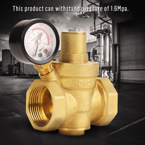 Pressure Reducer, Pressure Reducing Valve, BSP DN32 Thread Brass Water Pressure Reducing Valve with Gauge Meter 1.6MPa, Relief Valves