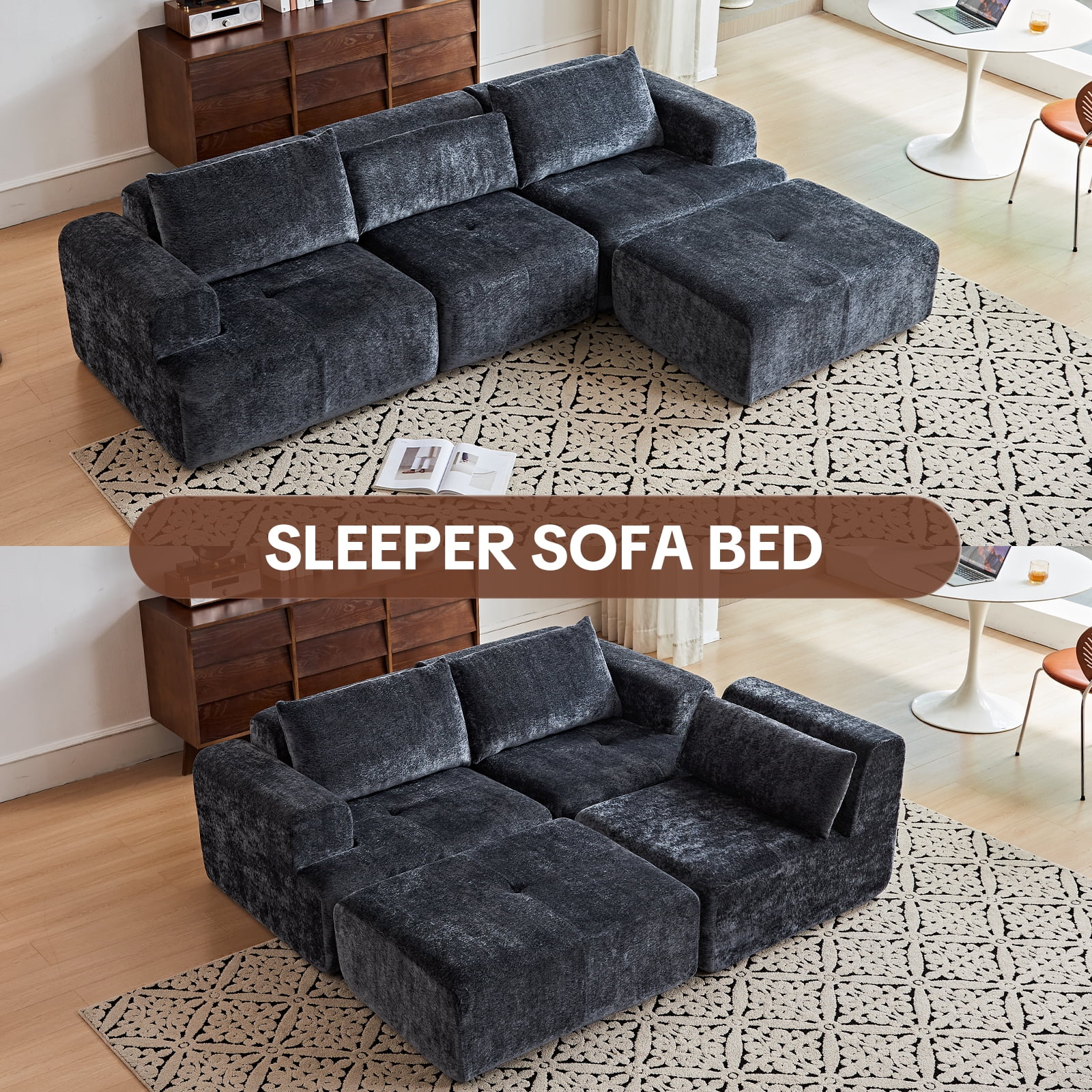 Cozylore Modular Sectional Sofa L-Shape Upholstered Couches Modern Sleeper Sofa for Living Room, No Assembly Required, Gray