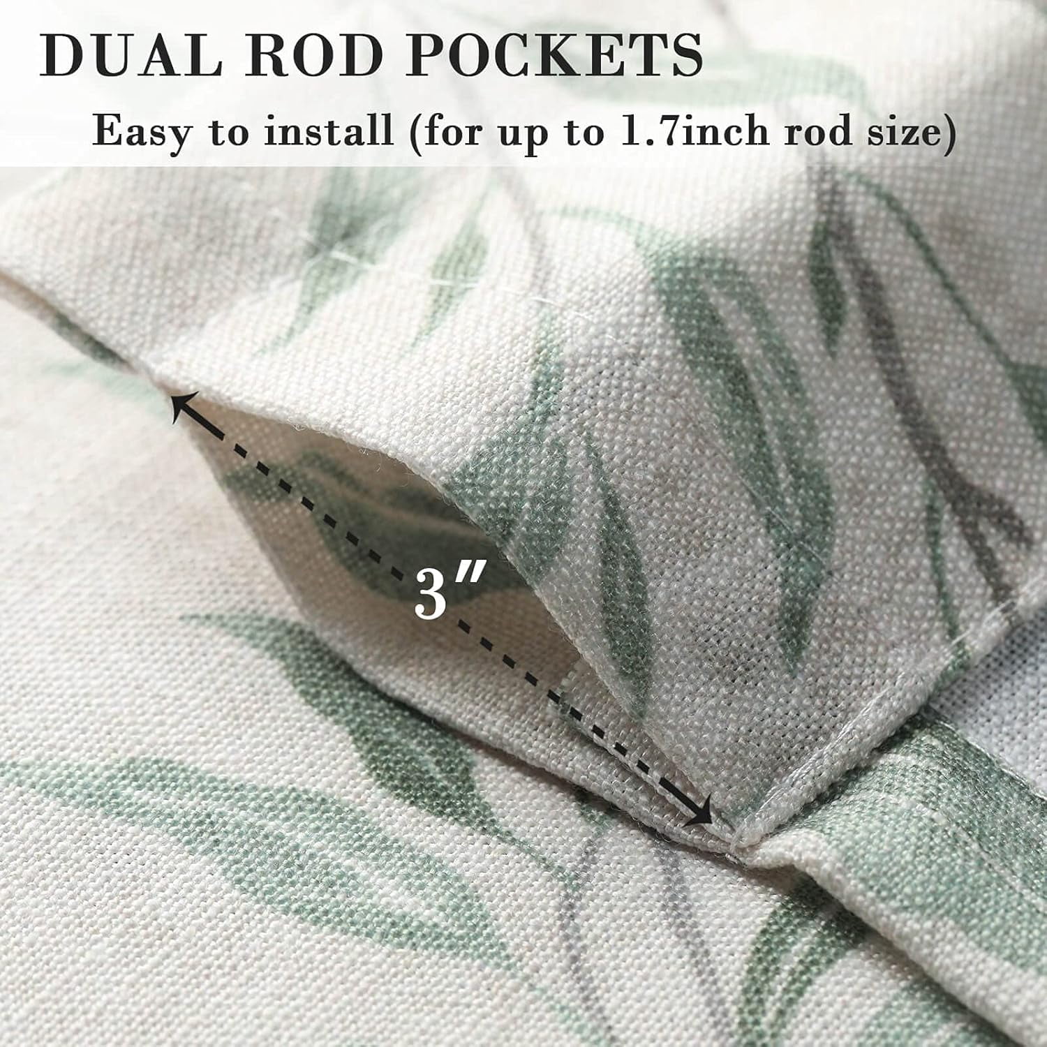 Kitchen Curtains 24 Inch Length, Green Leaves Print Linen Texture Short Tier Curtains Rod Pocket Valances for Dining Room, 27.5 x 24, 2 Panels