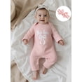 thumbnail image 6 of BemeyourBBs She‘s Here Baby Girls Spring Fall Winter Clothes Newborn Baby Girl Hospital Going Home Outfit Waffled Romper Bow Letter Print Long Sleeve One Piece Jumpsuit with Headband, 6 of 9
