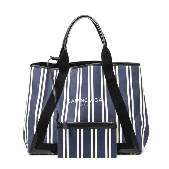 Pre-Owned Balenciaga Blue/Ivory/Black Large Navy Cabas Shoulder Bag