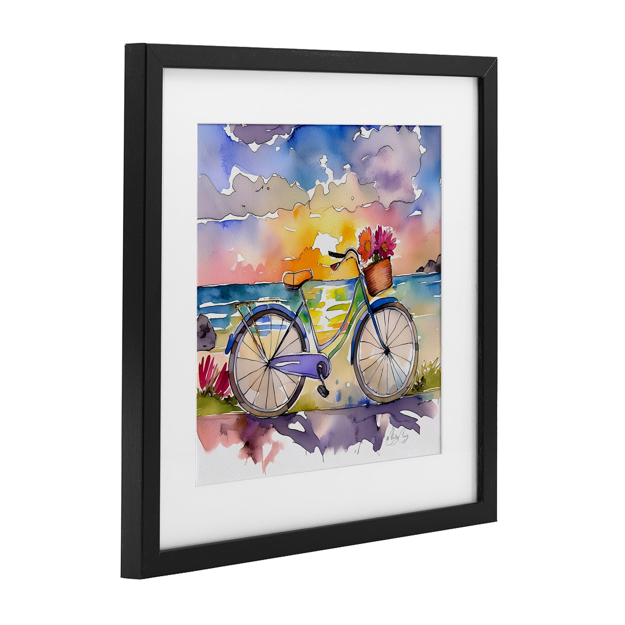 Stupell Industries Bicycle By The Seaside Black Framed Print Under Glass, design by Shelly Craig
