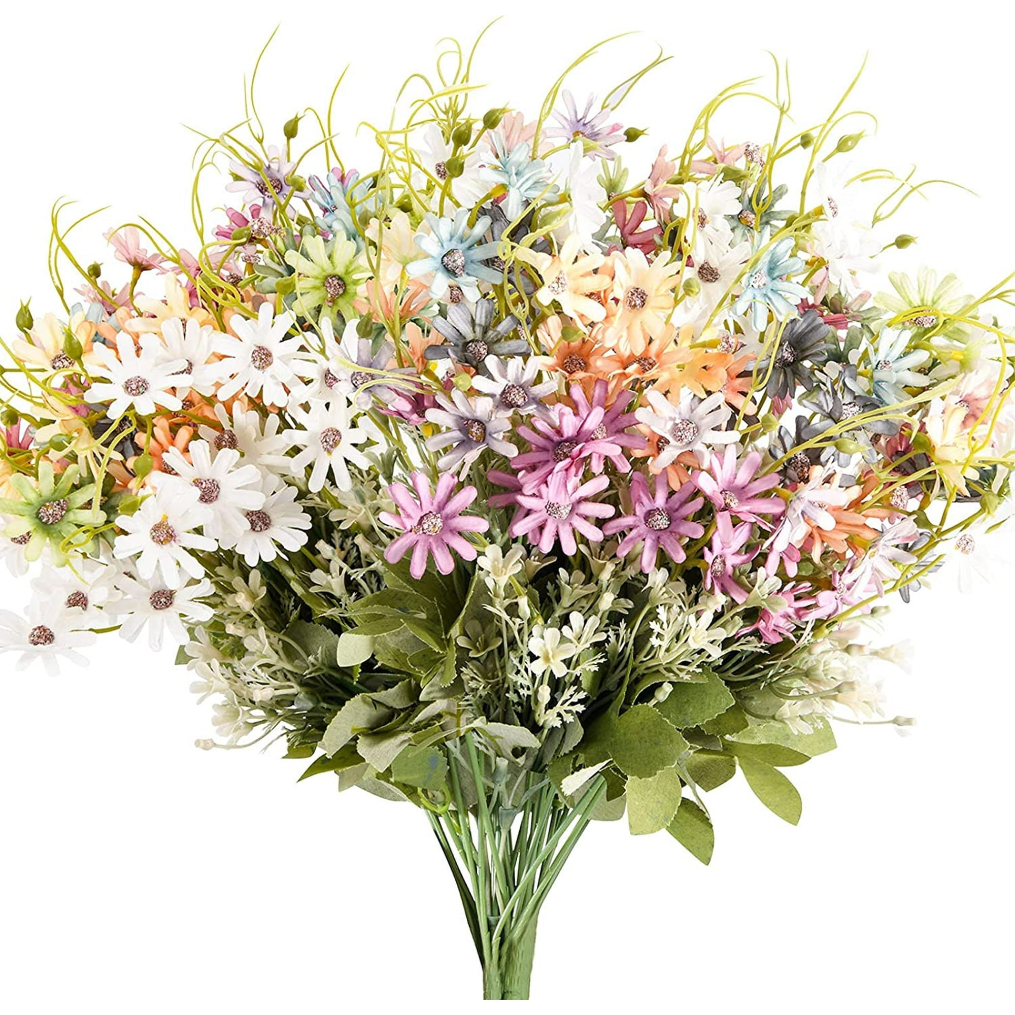 6PCS Artificial Wildflowers Spring Wedding Flowers Outdoor Fake Daisy Bouquets Bundle UV Resistant Floral Decor Silk Colorful Wild Flower Faux Plants Bulk for Party Decoration Home Decor
