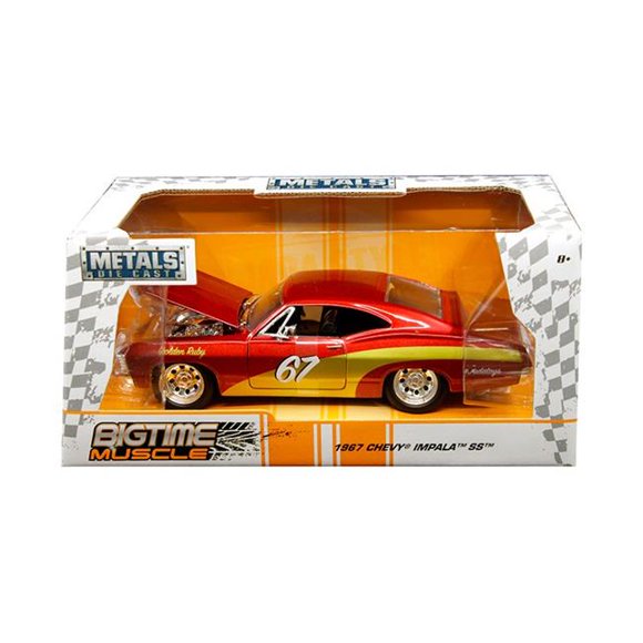 Jada 30529 1967 Chevrolet Impala SS No.67 Golden Ruby Red with Gold Stripes Bigtime Muscle 1-24 Diecast Model Car