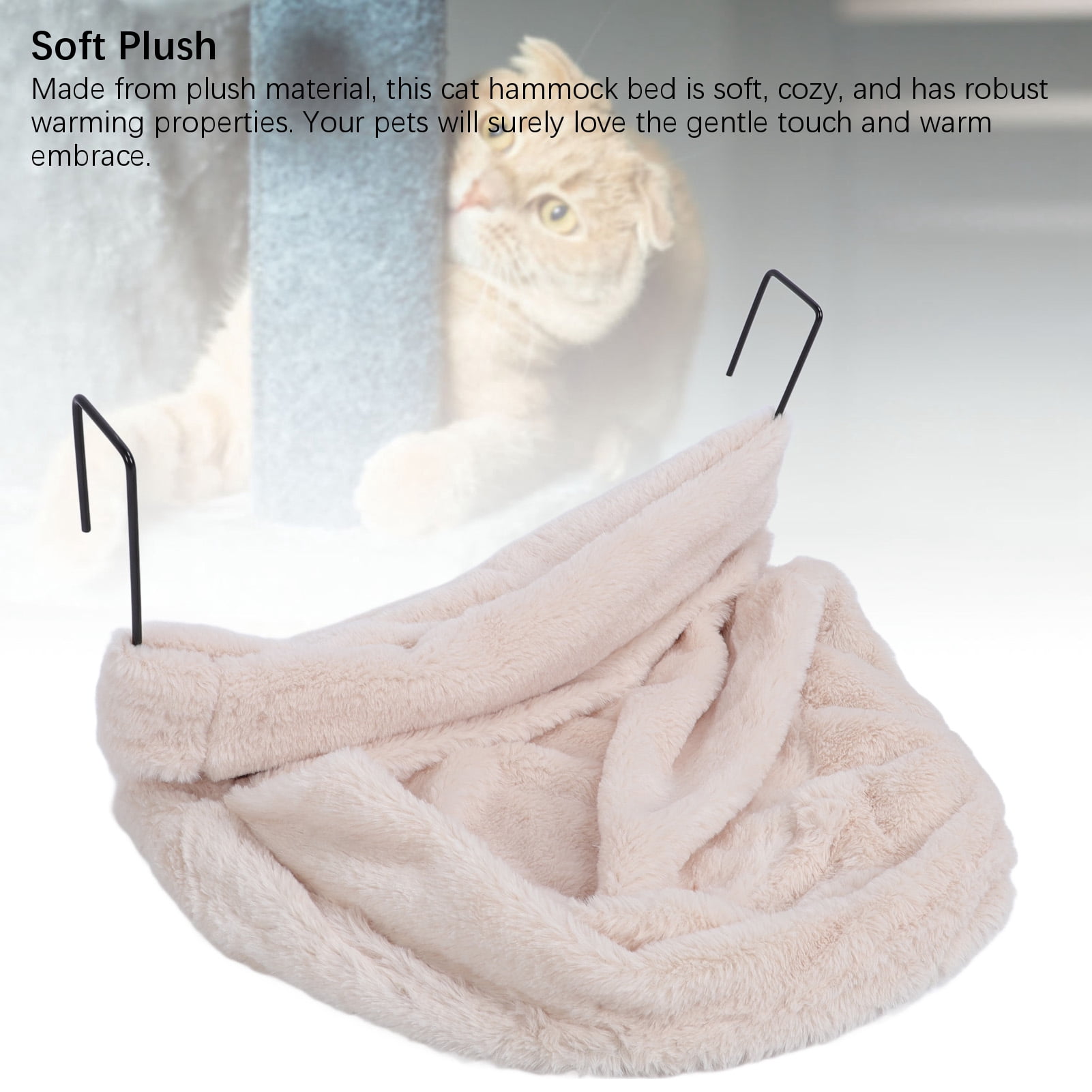 Yajisi Premium Cat Hammock Bed with Metal Curved Stand, Semicircle Plush Space Saving Sleeping Perch for Indoor Cats, 18.11 in / 46 cm Length, Enhanced Comfort Pet Furniture, Beige