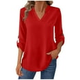 thumbnail image 3 of Hrsba Long Sleeved Round Neck Top Shirt Solid Color Long Sleeved V Neck Buttoned Fashion Shirt Pullover for Women Fall Winter, 3 of 5