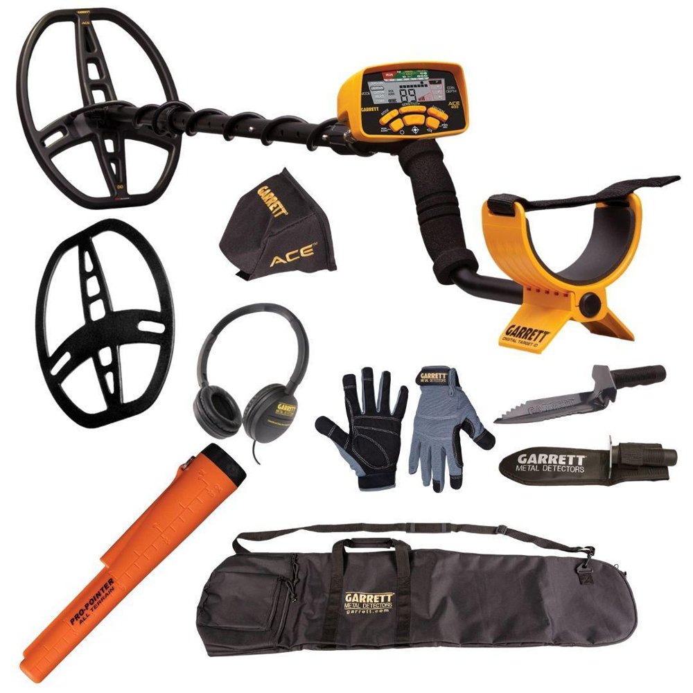 Garrett ACE 400 Metal Detector + Pointer + Digger + Gloves + Bag