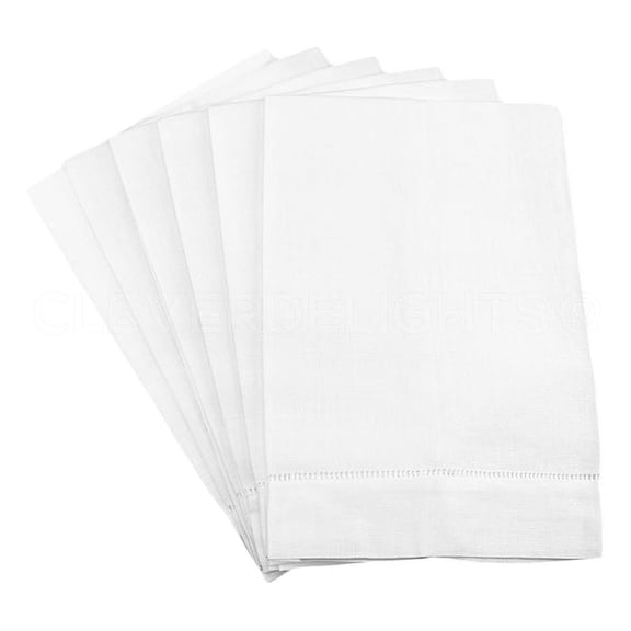 White Linen Hemstitched Hand Towels - 6 Pack - 14" x 22" - Fingertip Towel