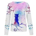 thumbnail image 4 of IROINNID Women's Long Sleeve Sweatshirt Round Neck Mid-Length Print Loose Shirts Cat Tops Regular Pullover, Blue, 4 of 5