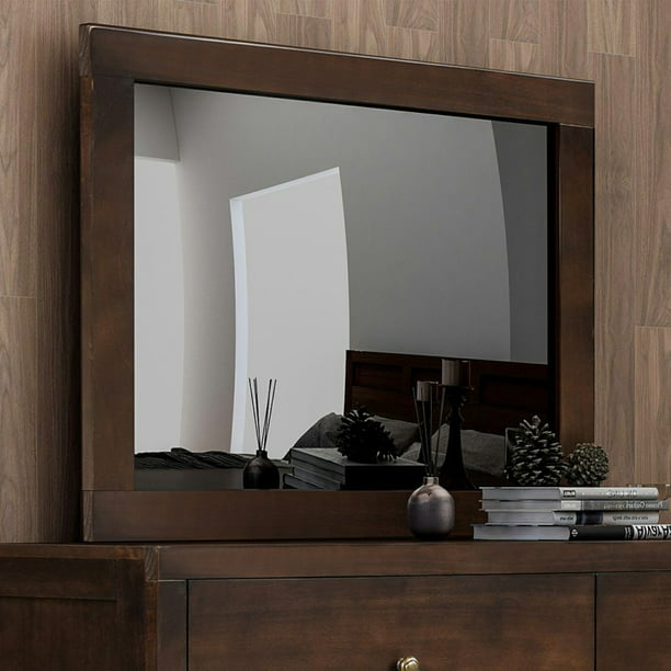 Large Vanity Mirror With Wooden Border, Large Wood Dresser With Mirror
