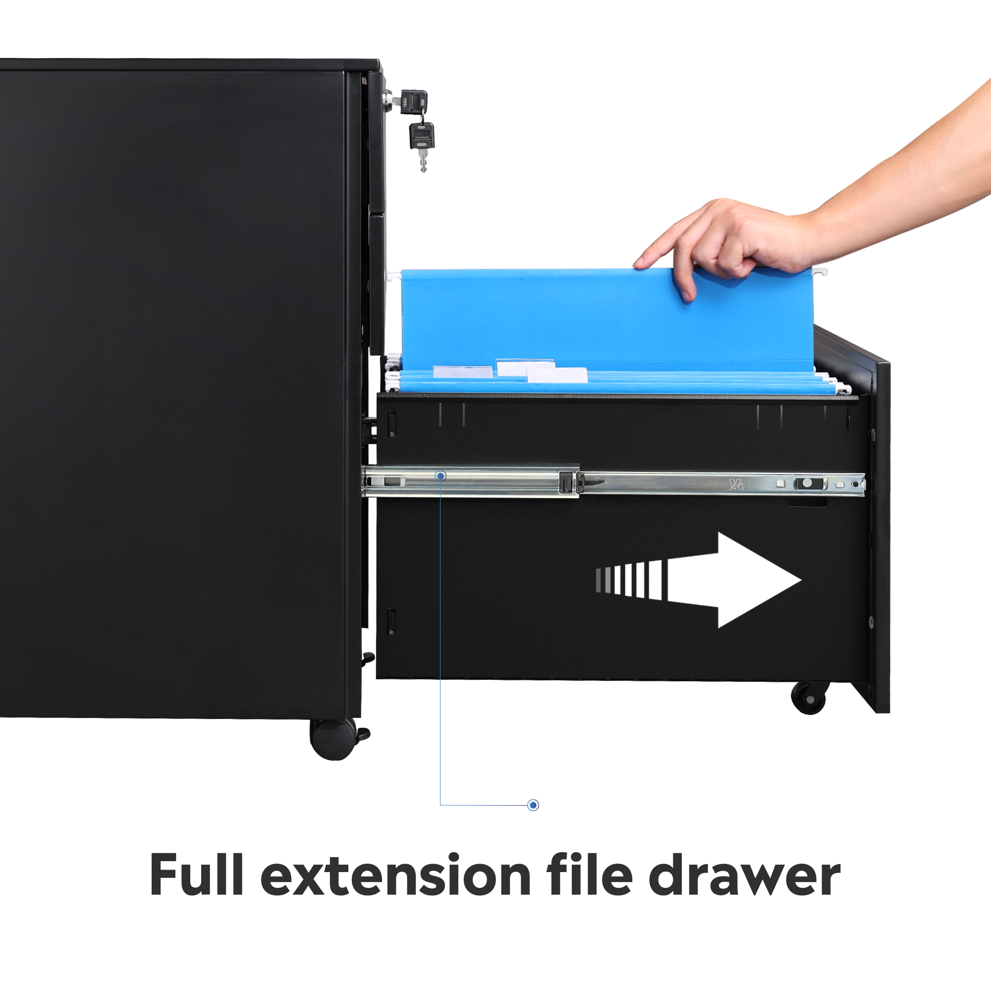 GALAXHERO Filing Cabinet 3 Drawer with Lock, Rolling File Cabinet for Home Office, Fully Assembled Under Desk Storage, Black