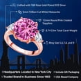 thumbnail image 2 of Gem Stone King 18K Rose Gold Plated Silver Pink Created Sapphire and White Moissanite 3-Stone Ring for Women (8.74 Cttw, Round 12MM, Trillion 5MM, Size 8), 2 of 4