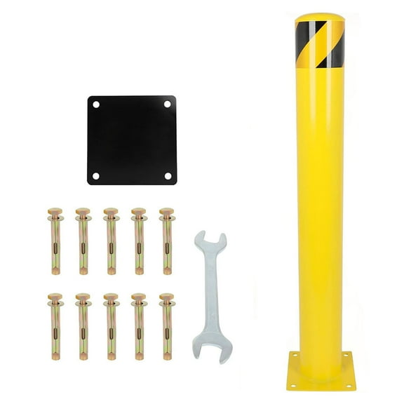 42-Inch Yellow Safety Bollard, 1-Pack Carbon Steel Security Post with Mounting Hardware, for Parking Lots and Traffic Control